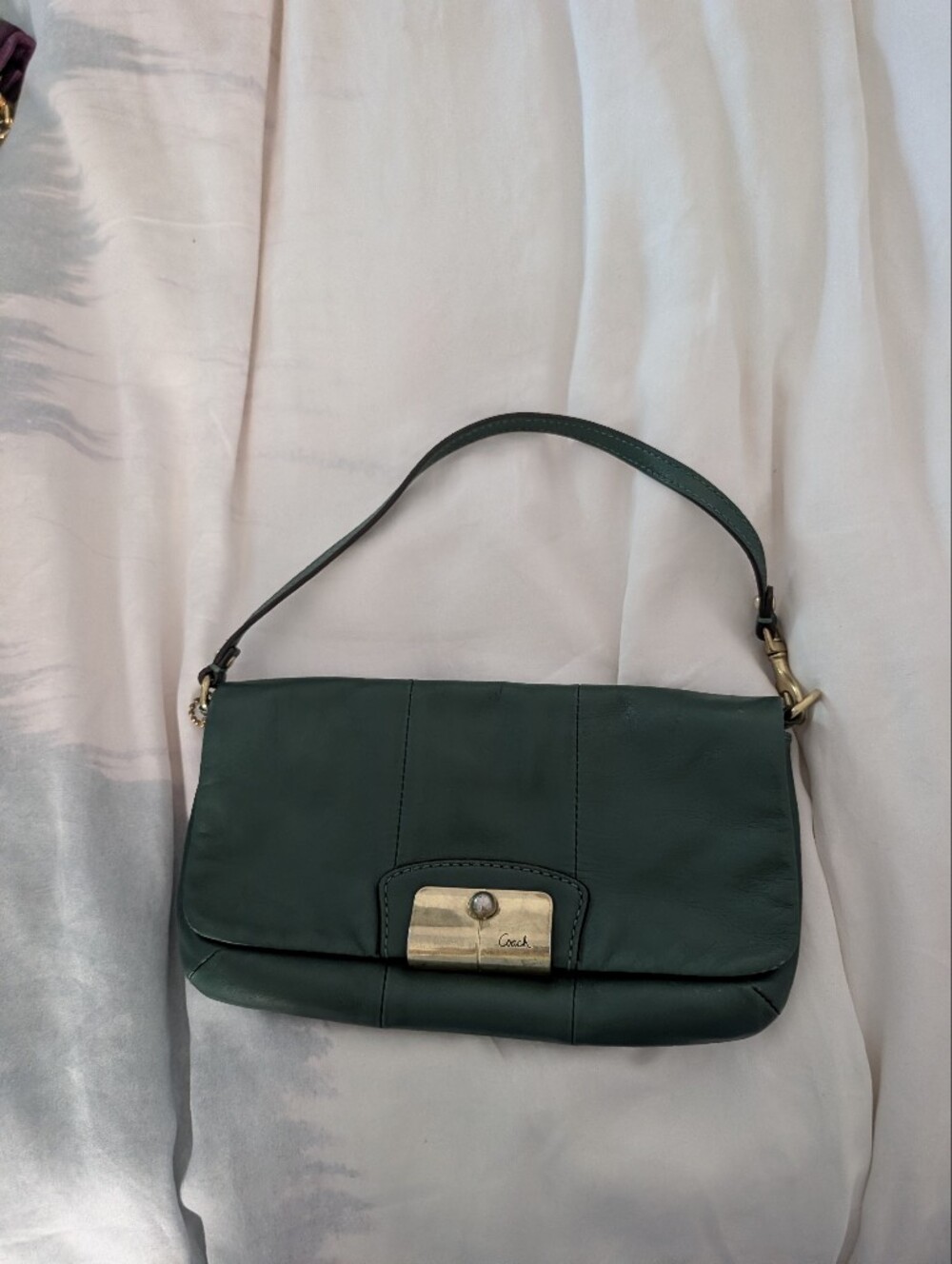 Coach Green Leather Shoulder Bag with Gold Hardware